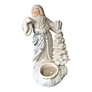 Partylite Spirit of the Season Santa Christmas Tree White Silver Candle Holder